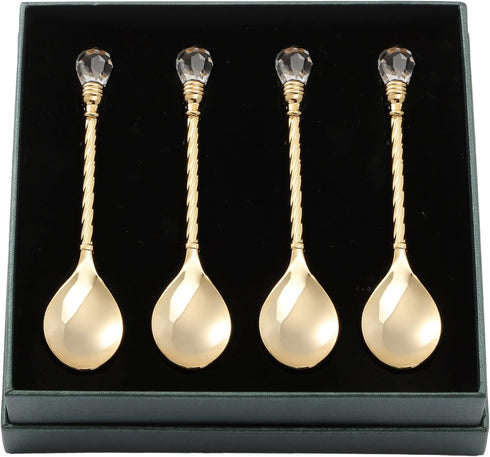 Matashi 24K Gold Plated Crystal Topped Dessert Spoon for Dinner Party Great for Testing Sampling Appetizers Corporate Gifts Christmas Mother's Day...