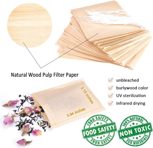 300PCS Disposable Tea Filter Bags with Drawstring | 100% Natural & Safe Loose Leaf Tea Empty Tea Bags, 1-Cup Capacity...