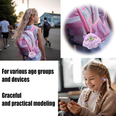 Earbuds Set with Cute Monster Case for Kids for School, Wired Headphones with Case and Small Size Ear Tips, Ear Buds with Purple Case, 3.5mm Earph...