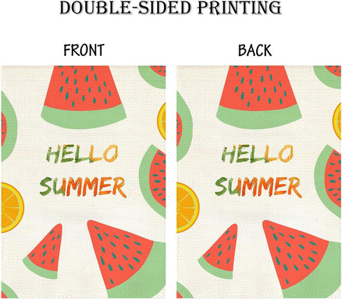 Hello Summer Watermelon Garden Flags 12x18 Double Sided Outside Vertical Burlap Fruit Cool Summer Flag Yard Decorations Outdoor...