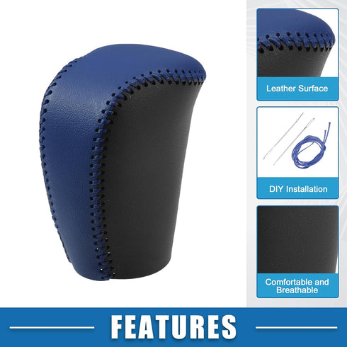 Gear Shift Head Knob Cover Transmission Lever Trim for Honda Civic 10th Gen 2016 2017 2018 2019 2020 Faux Leather Black Blue Stitches...