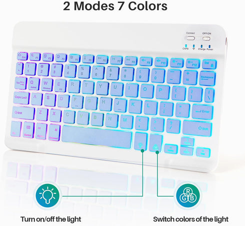 Bluetooth Keyboard and Mouse Combo for iPad - Rechargeable Wireless Keyboard & Mouse with 7-Color Backlit Compatible with iPad 9th/8th Gen, iPad P...
