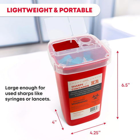 Ever Ready First Aid Sharps Container with Split Lid Design and Locking Mechanism for Sharp Waste Disposal, 1 Quart...