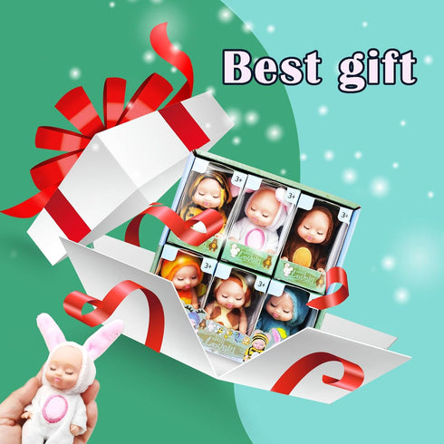 4 Inch Mini Baby Dolls Toys 6 Pcs Gift Set, Cute Baby Dolls Toys with Interchangeable Animal Clothes, Mini Reborn Baby Dolls Gifts for Boys and Gi...