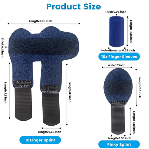 Finger Splint, Set of 2 Trigger Finger Brace with 10 Nylon Sleeves for Sport Injuries, Swelling Tendon Finger Stiffness and Sprained Knuckles (Blu...