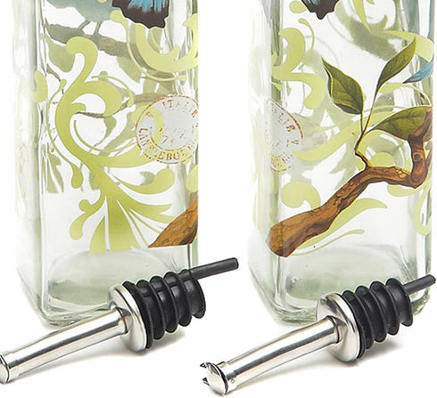 CEDAR HOME Olive Oil Bottle Set Glass Dispenser Vinegar Cruet 17oz. with Stainless Steel Leak Proof Pourer Spout for Cooking or Salad...