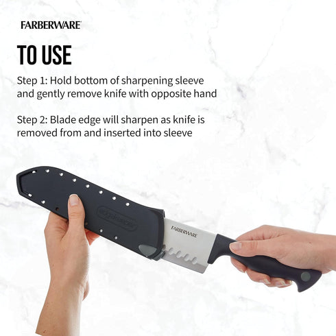 Farberware Edgekeeper 7-Inch Santoku Knife with Self-Sharpening Blade Cover, High Carbon-Stainless Steel Kitchen Knife with Ergonomic Handle, Razo...