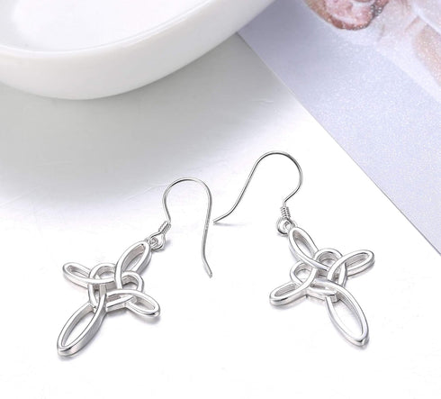 Sllaiss Sterling Silver Celtic Knot Cross Dangle Earrings White Gold Plated Good Luck Vintage Cross Drop Earrings Irish Jewelry...