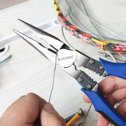9" Needle Nose Pliers 6-in-1 Heavy Duty Cr-V Steel Long Nose Pliers with Wire Cutters Crimper Stripper Winding Pinching Function-Electrical Indust...