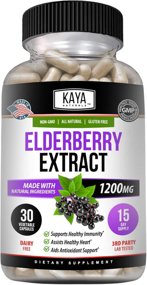 Kaya Naturals Elderberry Immune Support | Elderberry Extract, Rich Antioxidant Premium Elderberry Vitamins, 1200mg Immune System Booster Sambucus ...