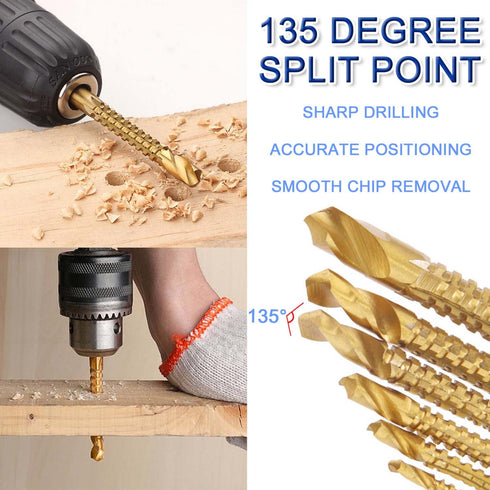 Titanium Coated HSS Twist Drill Bits - 8Pcs 3-10mm Serrated Grooving Cutting Carpenter Side Cutting Tap Spiral Saw Drill Bit Woodworking Wood Meta...