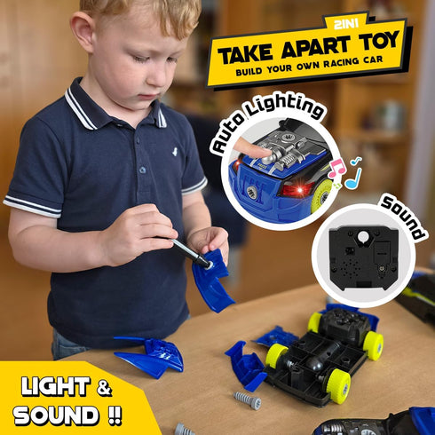 GILOBABY 26 Pieces Take Apart Toys for Boys, Racing Car with Electric Drill, Sounds & Lights, Building Stem Toys for Kids, Gifts for 3 4 5 Year Ol...