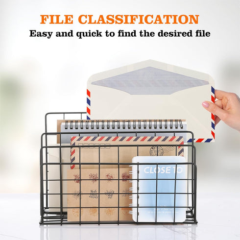 3 Slot Metal Desk Mail Organizer, Mesh Small Large File Magazine Book Record Holders Letter Organizer, Bill/Document/Filing/Folders/Paper Organize...
