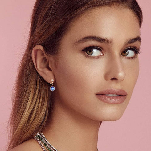 Cube Austrian Crystal Drop Clip On Dangle Earrings for Women Non Pierced 14K Rose Gold Plated Hypoallergenic Jewelry...