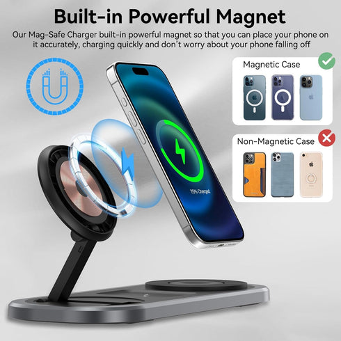 3 in 1 Wireless Charger for iPhone, Magnetic Foldable Charging Station for Magsafe for iPhone 15/14/13/12/Pro Max/Pro/Mini/Plus, Apple Watch 9/8/7...