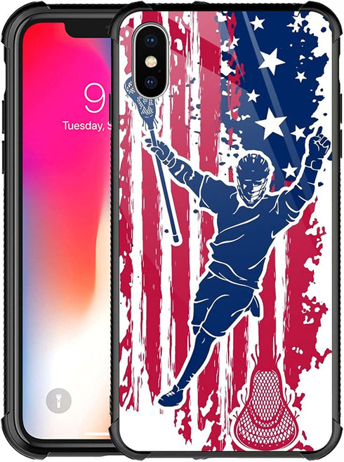 Compatible with iPhone XR Case Lacrosse American Flag Graphic for Girls,Picture Pattern Design Shockproof Anti-Scratch Hard PC Back Case for iPhon...