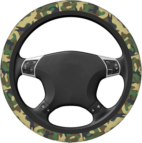 Green Camo Steering Wheel Cover for Women Men, Universal 15 Inch Anti Slip Steering Wheel Protector Car Accessories Interior for Auto Truck SUV...