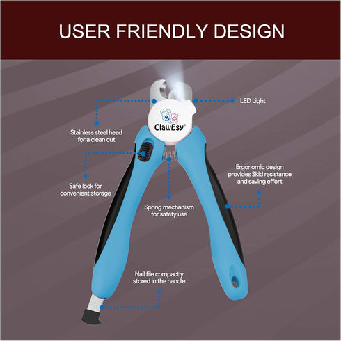 Dog Nail Clipper with Ultra Bright LED Light for Bloodline, Stainless Steel Pet Nail Trimmer with Safety Guard, Ergonomic Handle, Free Nail File f...