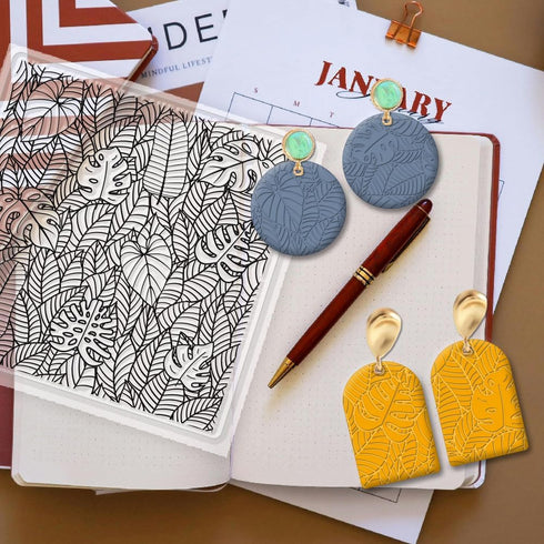 CHGCRAFT Polymer Clay Texture Sheets Leaves Silicone Texture Stamp Sheets Clay Texture Mat Plant Modeling Pattern Pad Texture Sheets for Polymer C...