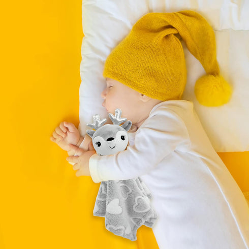 June Garden Cozy Dream Fleece Baby Security Blanket - Infants Nursery Bed Blankets - 15 x 15 inches Lovey - Stuffed Deer Animal Plush - Grey...