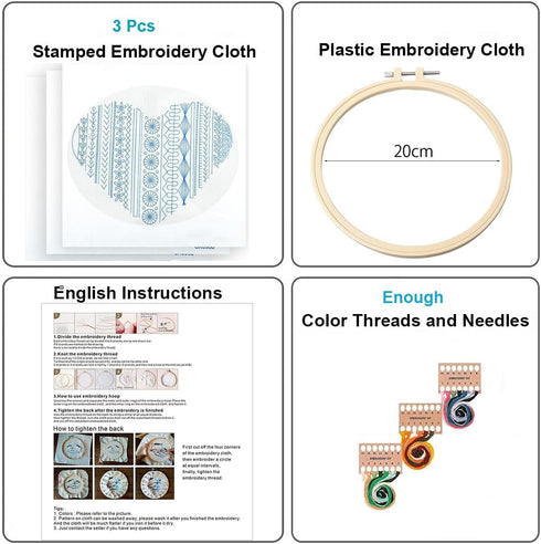 Konrisa Easy Embroidery Kit for Beginners Stamped Embroidery Starter Kit DIY Sewing Needlepoint Cross Stitch for Kids & Adults, Stitch Practice Ki...