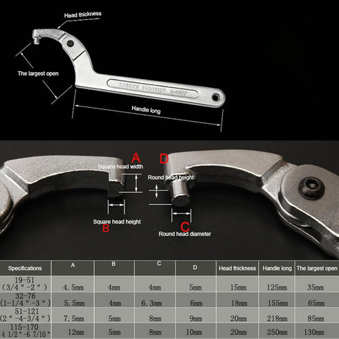 1-1/4 "-3" Coilover Spanner Wrench, Round Head Adjustable Wrench Hook Type C Multifunctional Open-end Spanner Repair Shock Absorber Round nut Scre...