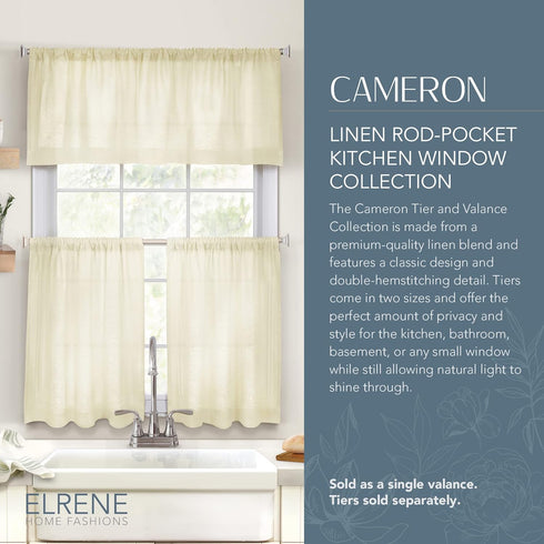 Elrene Home Fashions Cameron Linen Window Valance, 60" W x 15" L (1 Valance), Ivory...