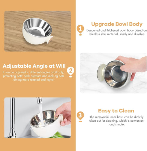 Stainless Steel Dog Bowls for Food and Water, Wall-Mounted Rotate Dog Water Bowl for Indoor Pets, Removable Puppy Hanging Food and Water Bowl for ...
