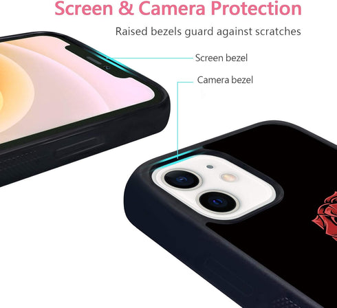FANXI Gothic Rose Phone Case Compatible with iPhone 12/12 Pro 6.1 Inch - Shockproof Protective TPU Aluminum Cute Cool Red Rose Phone Case Designed...
