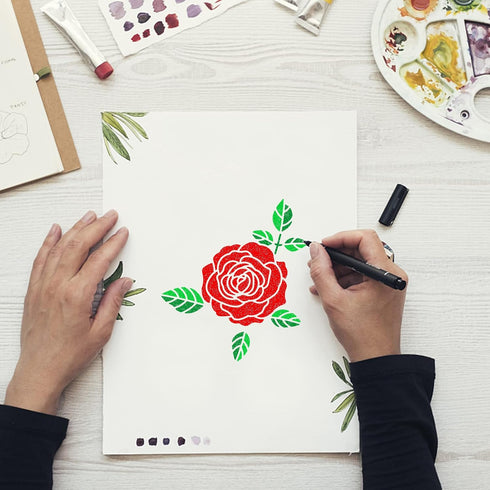 Rose Flower Stencils Rose Stencils Rose Background Template 11.8"x 11.8" Rose Floral Stencils PET Reusable Craft Painting on Wood Canvas Wall Furn...