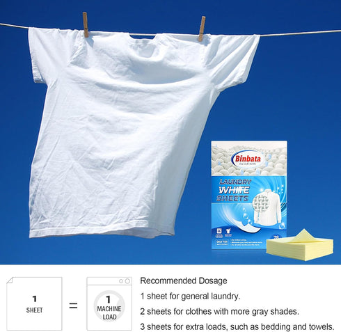 Eco Laundry Whitener Sheets 78 Count – Binbata Unscented High Concentrated Laundry Bleach, Effectively Remove Yellowing & Greying, Safe for Sensit...