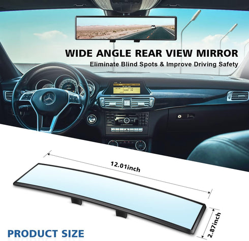 Car HD Rearview Mirrors 12 Inch, Interior Clip-on Panoramic Rear View Mirror, Wide Viewing Range Rear View Mirror, Universal Use for Cars, SUVs, T...