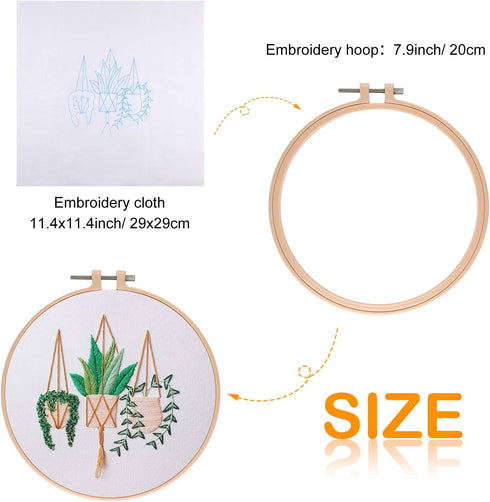 FEPITO 4 Sets Embroidery Starter Kit with Pattern and Instructions Cross Stitch Kit Includes 4Pcs Embroidery Clothes with Floral Pattern, 2 Pcs Em...