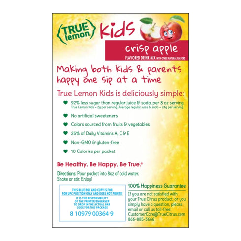 TRUE LEMON KIDS Crisp Apple (10 Packets) - Hydration, No Preservatives, No Artificial Flavors, No Sweeteners - Low Sugar Water Flavoring - Juice P...