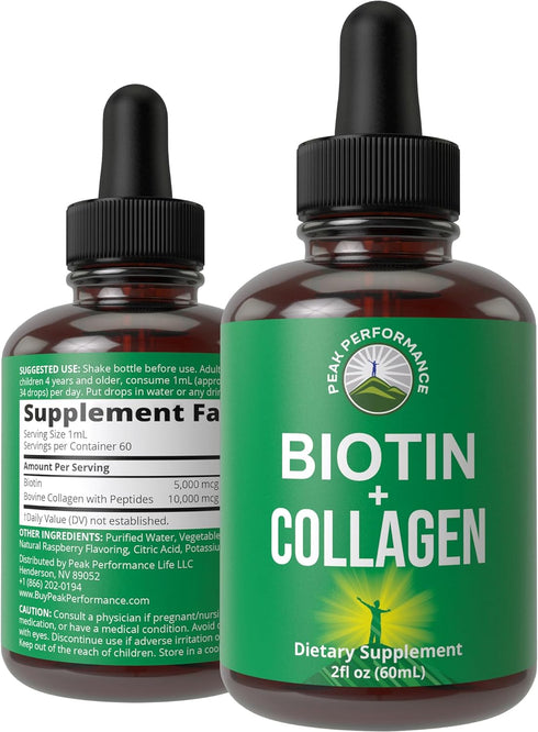 Liquid Collagen for Women and Men with Biotin. Advanced 2-in-1 Oral Drops for Hair Growth, Skin, and Nails. 10,000 mcg Bovine Collagen Peptides + ...
