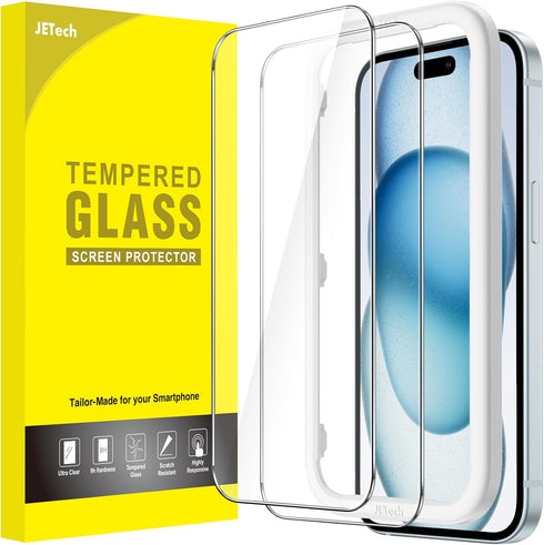 JETech Screen Protector for iPhone 15 Plus 6.7-Inch, Bubble Free, Tempered Glass Film with Easy Installation Tool, Case-Friendly, HD Clear, 2-Pack...