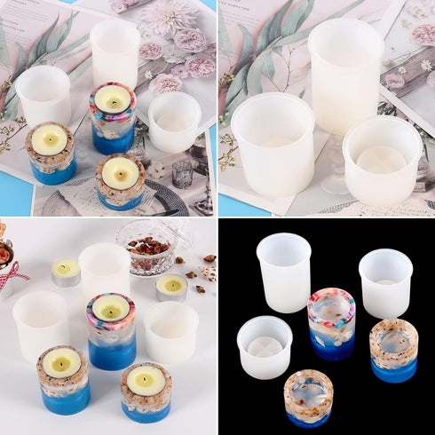 Actvty Candle Holder Resin Molds, Set of 3 Cylindrical Tealight Candle Holder Silicone Molds for Resin Casting DIY Table Centerpiece Wedding Party...
