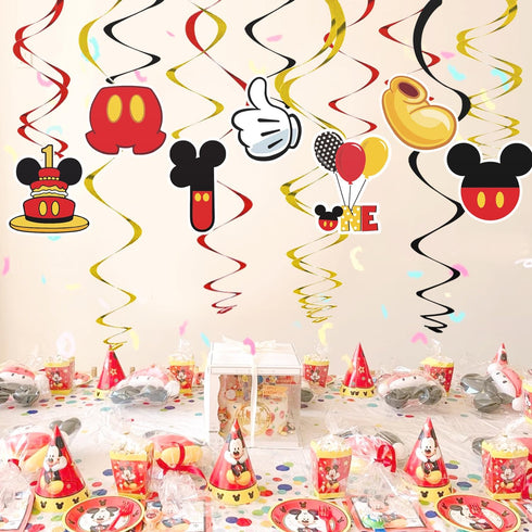 Red 1st Birthday Hanging Swirl Decorations, Mouse Birthday Party Ceiling Streamers, Mouse Theme Party Supplies, Party Favors for Boys Kids(38 Pcs)...