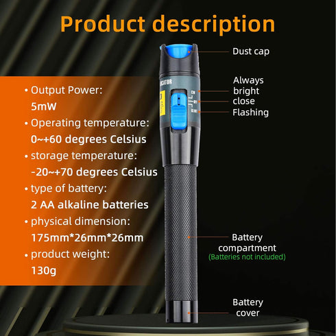 Fiber Tester Visual Fault Locator 5KM Fiber Optic Cable Tester Meter Fiber Cable Test Equipment Suitable for 2.5 mm Connector, for CATV Telecommun...
