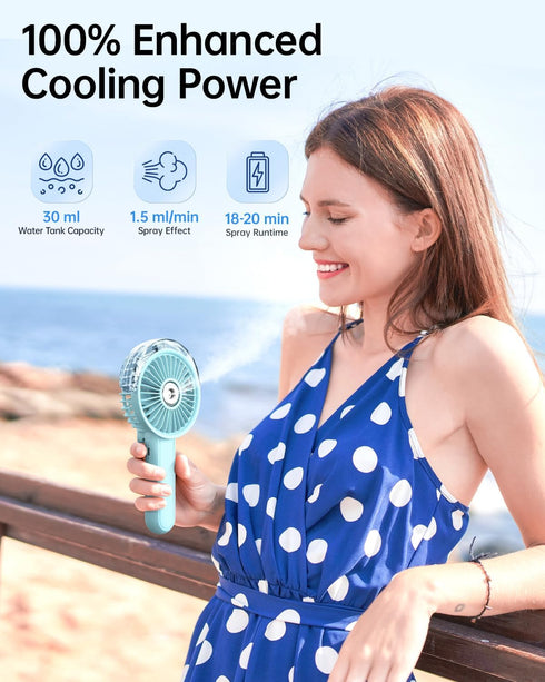 SWEETFULL Portable Misting Fan - 180° Foldable Handheld Personal Fan with Mist Spray, 3 Speeds, 30ml Water Tank, USB Rechargeable - Ideal for Trav...