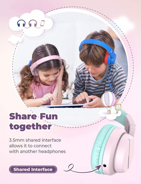 iClever HS19 Kids Headphones with Microphone for School, Volume Limiter 85/94dB, Over-Ear Girls Boys Headphones for Kids with Shareport, Foldable ...
