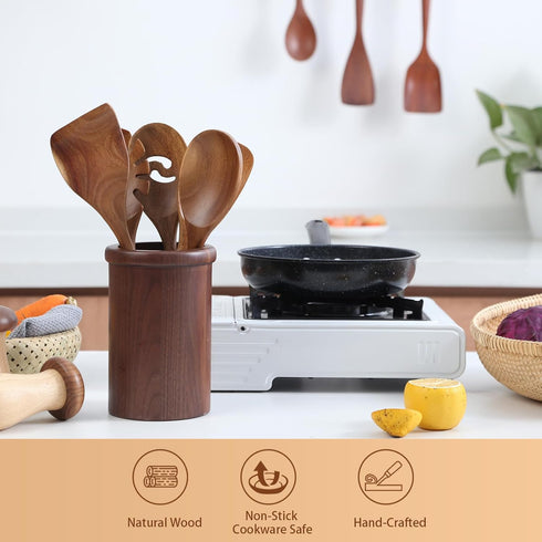 Kitchen Wooden Cooking Spoon, Solid Acacia Wood Serving Spoons for Mixing Stirring, Nonstick Kitchen Utensils Tableware Ladle Scoop for Soup Stews...