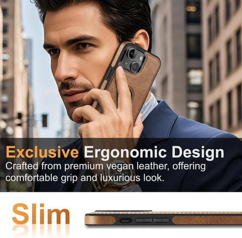 Design Compatible with iPhone 13 Mini Case Luxury Leather Business Vintage Slim Non-Slip Soft Grip Shockproof Protective Cover (2021) 5.4 Inch (Br...