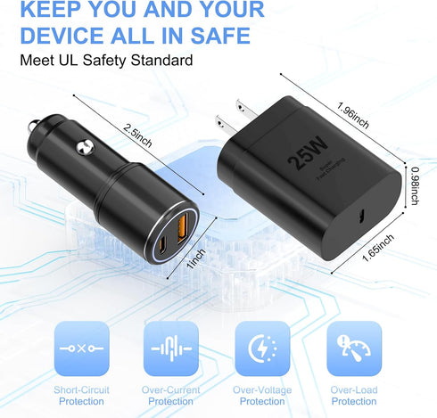 for Samsung Super Fast Charger Type C Kit,25W PD USB C Wall/Car Charger for Samsung Galaxy S25/S24/S23/S22/Plus/Ultra/FE/Note 20/10/A71,2020/2018 ...