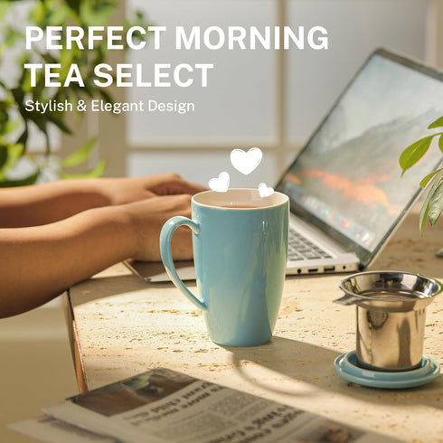 Sweese Porcelain Tea Mug with Infuser and Lid, 15 oz - Microwave Safe, Quality Tea Cup for Hot Water...