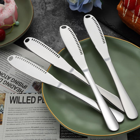 6PCS Silver Butter Knives Set, Highly Mirror-Polished Butter knife Spreader, Stainless Steel Spreader Knife, Butter Slicer, Serrated Butter Cutter...