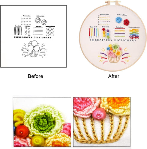 Westhood 3 Sets Beginners Embroidery kit, Different Stitches Practice with Instructions, Embroidery Starters Kit with Patterns Include 2 Wooden Em...
