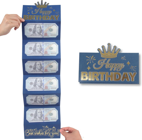 HOMANGA Birthday Money Envelope for Cash Gifts, Surprise Cash Envelope for Men Women Kids, Birthday Gift Card for Men Women Girls Boys, Blue Gold ...