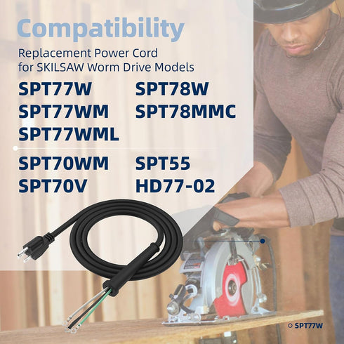 95104L Replacement Cord Compatible with SKILSAW Worm Drive Saw SPT77WM SPT78W Circular Saw Power Cord Parts,Heavy Gauge for SKIL SAW Power Tool Re...