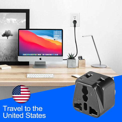 3 Pack US Travel Plug Adapter, EU/UK/AU/in/CN/JP/Asia/Italy/Brazil to USA (Type B), 3 Prong Grounded USA Wall Plug Wall Outlet Power Charger Conve...